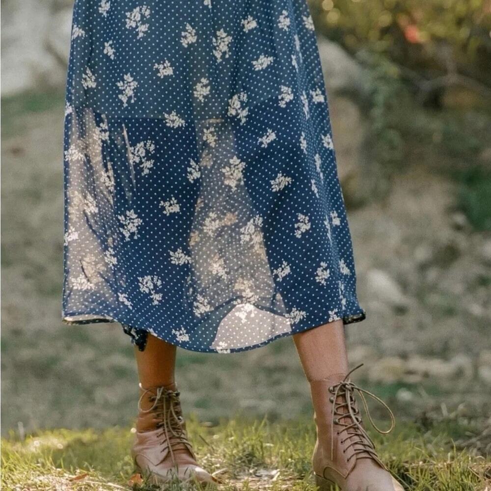 Christy Dawn Beverly Dress Blue Floral Midi Cottagecore Size M - Picture 2 of 10